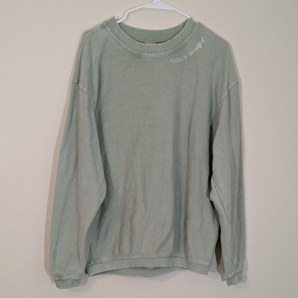 Chika-D Corded Crew Embroidered Sweatshirt Sage Green Wild & Beautiful